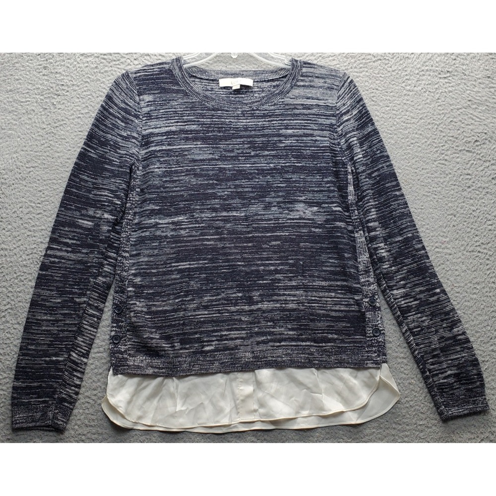 LOFT Knit Top Womens Large Multi Space Dye Lined Long Sleeve Round Neck Pullover